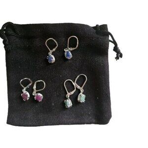 5.00ctw Ruby, Sapphire, And Emerald Silver Earrings Set Of 3